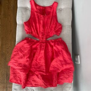 Left On Friday Getaway Linen Beach Mini Dress Color Coral  Size M